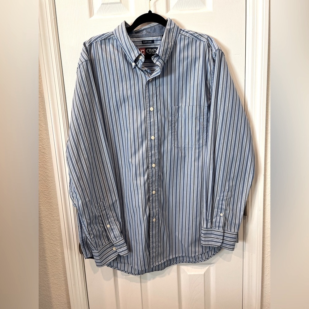 Chaps Blue Casual Button Down Shirt with Classic Stripes